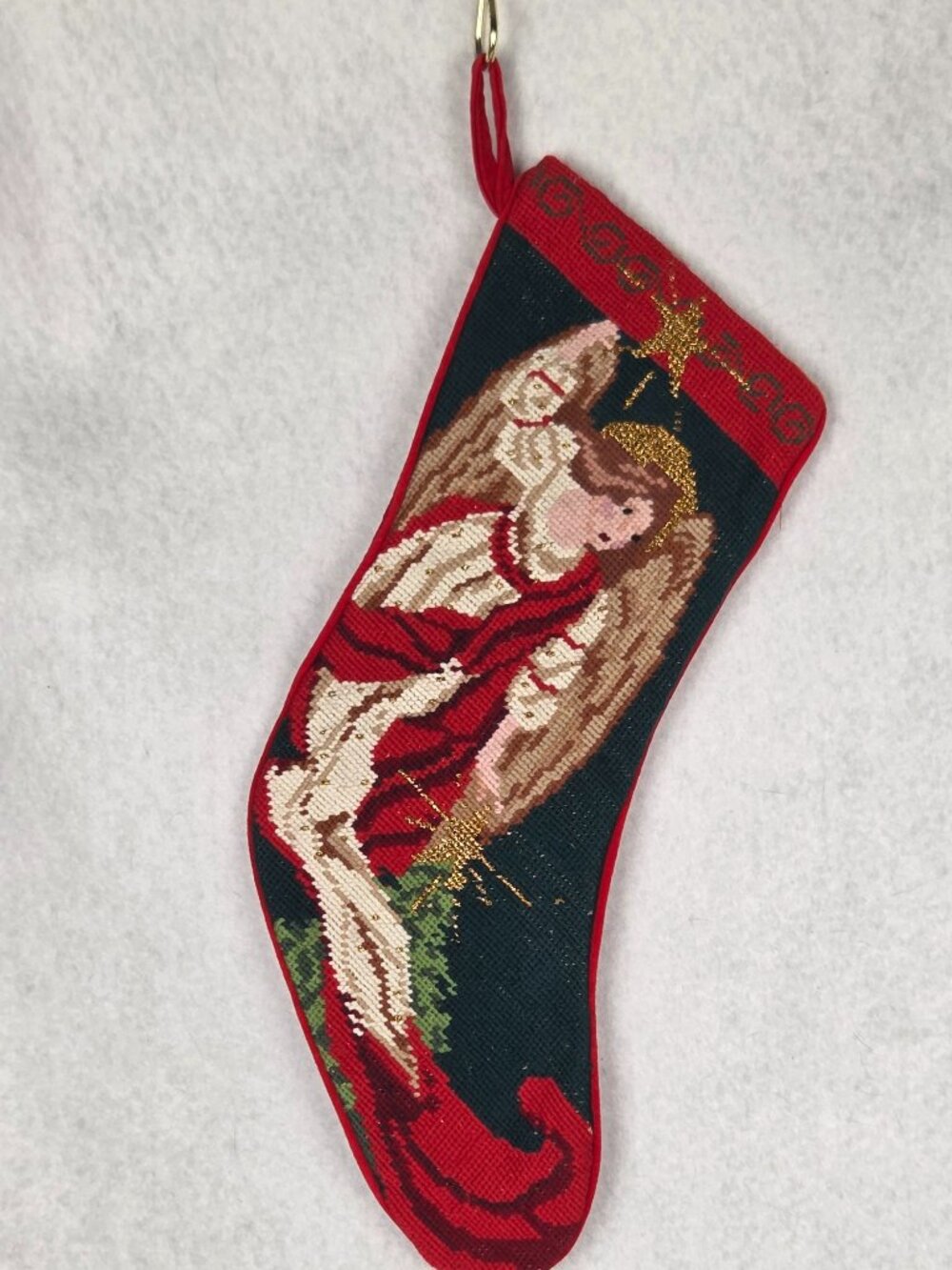 Vintage Needlepoint Angel Christmas Stocking 19"